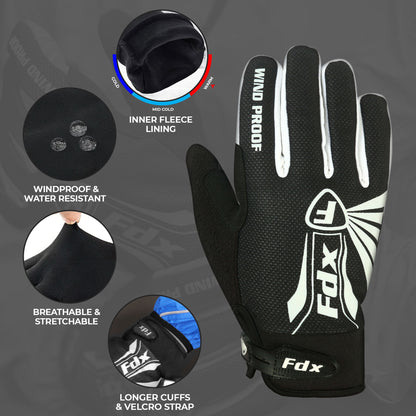 Fdx Zesto White Full Finger Winter Cycling Gloves