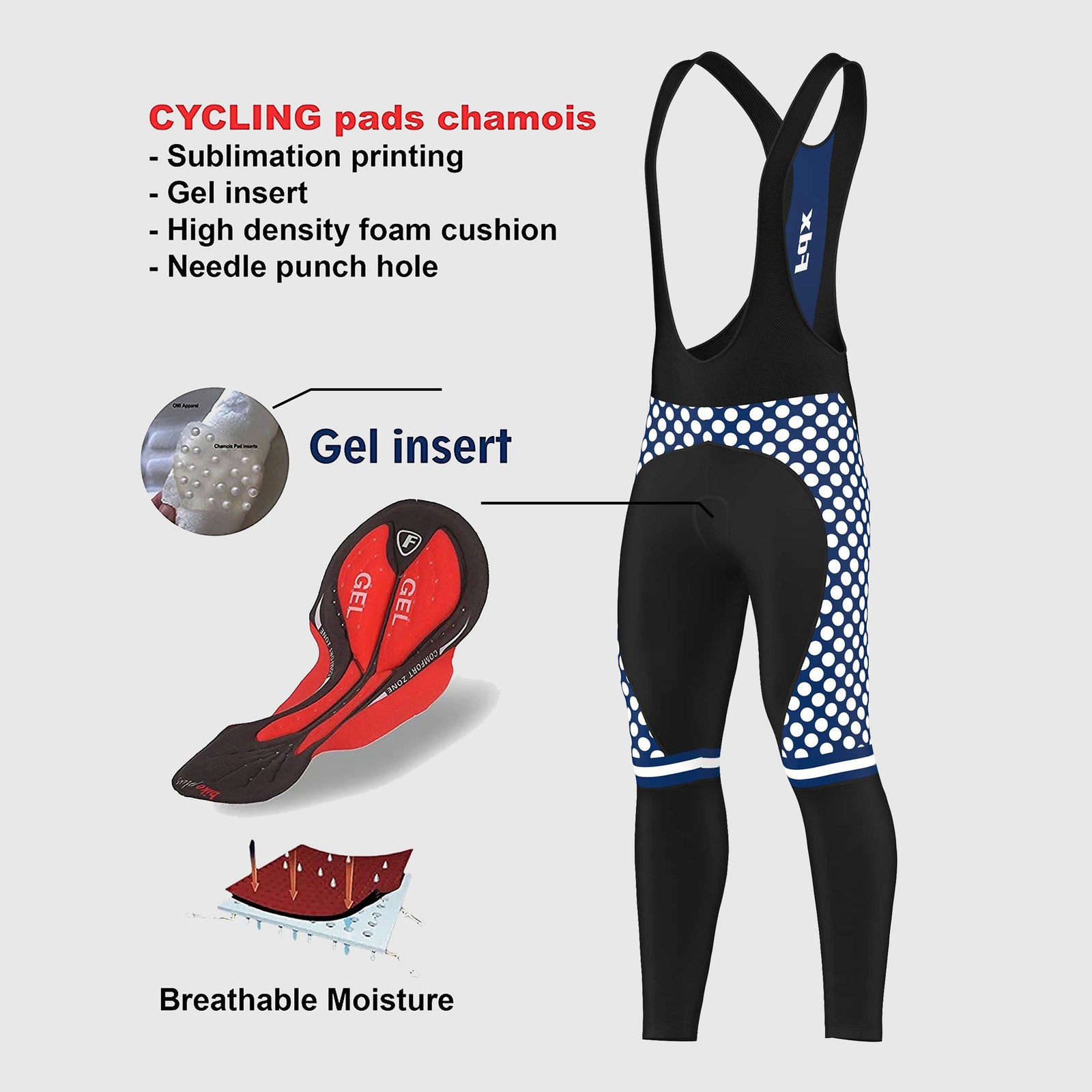 Fdx Thermodream Men's Padded Winter Cycling Bib Tights Blue, Red
