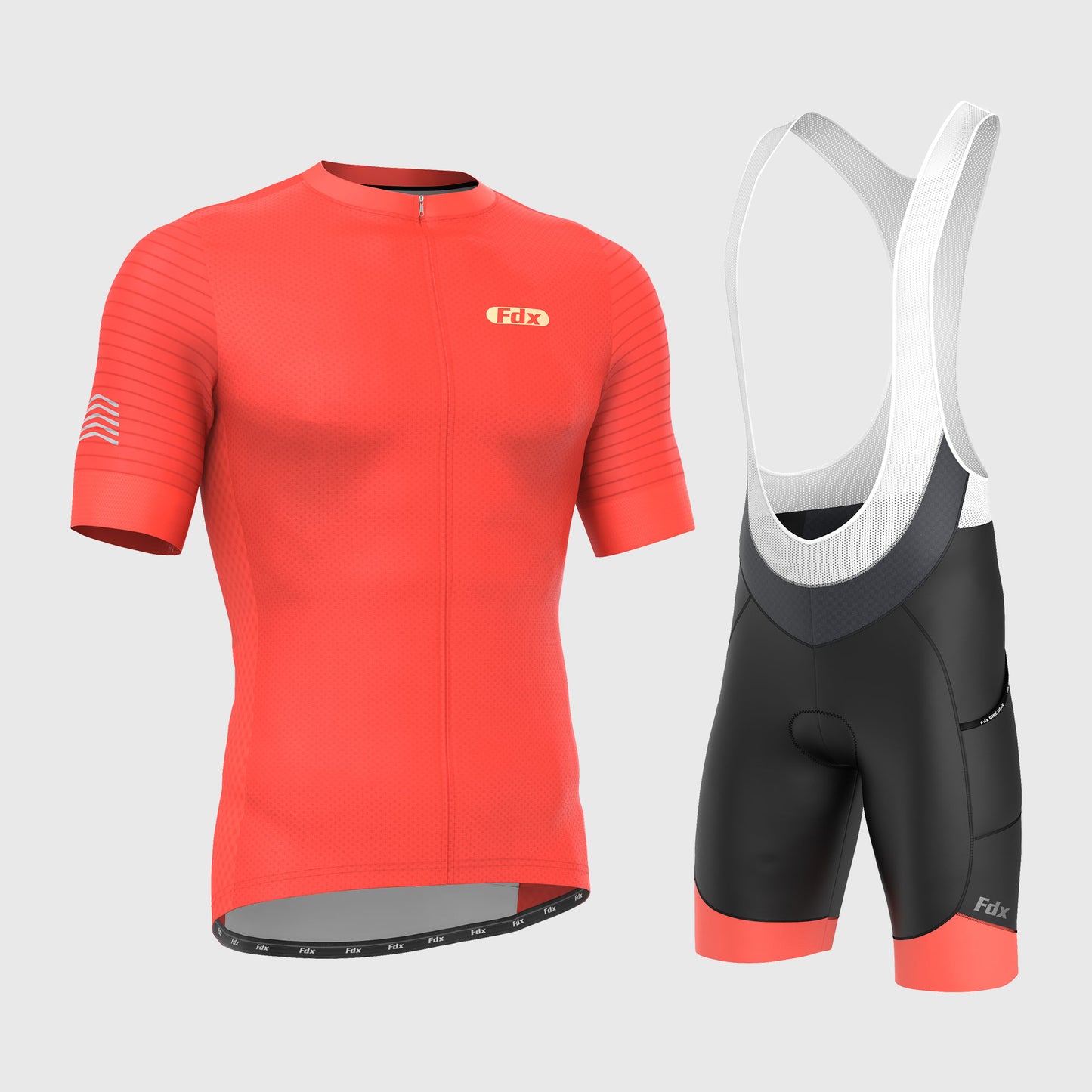 Fdx Men's Set Essential Orange Short Sleeve Summer Cycling Jersey & Cargo Bib Shorts