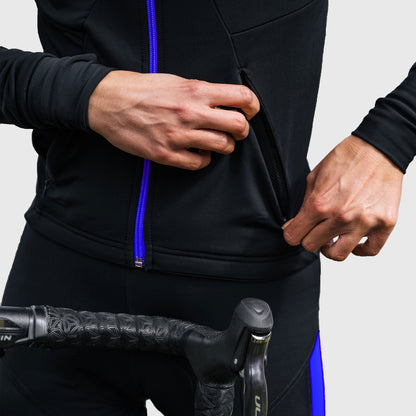 Fdx Blue Men Full Sleeve Cycling Winter Jersey front Blue Zip Pockets & Full Long Lock Zip Windproof Lightweight - Arch US