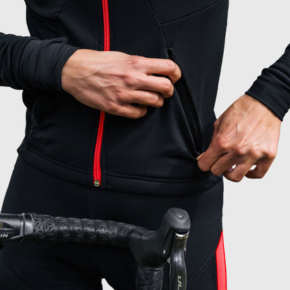 Fdx Red Men Full Sleeve Cycling Winter Jersey front Red Zip Pockets & Full Long Lock Zip Windproof Lightweight - Arch US