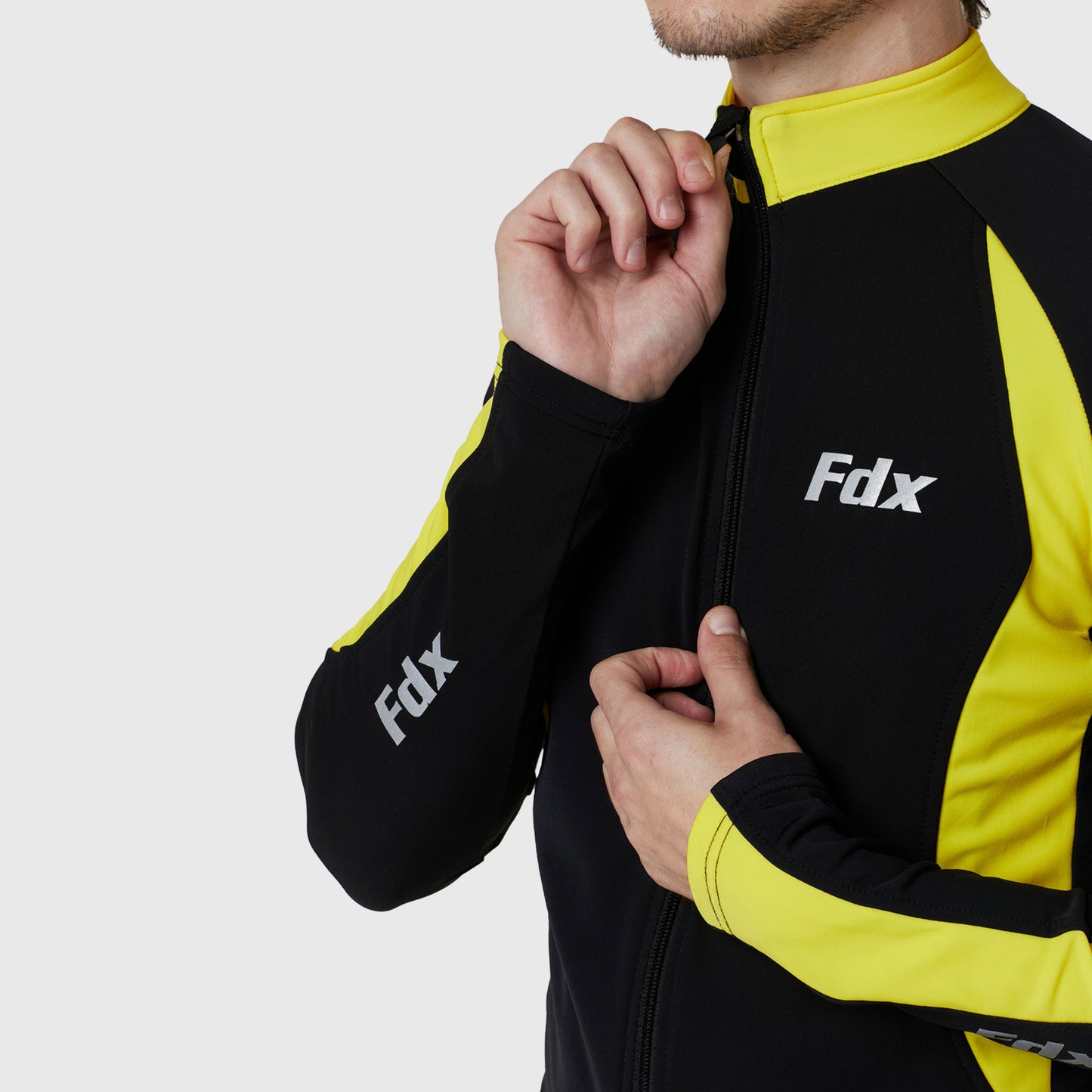 Fdx Men Full Sleeve Yellow Cycling Thermal Jersey Quick Dry Lightweight Full Length Moist-Vicking Full Zip Water Resistance Reflecting Strips & Pockets - Viper US