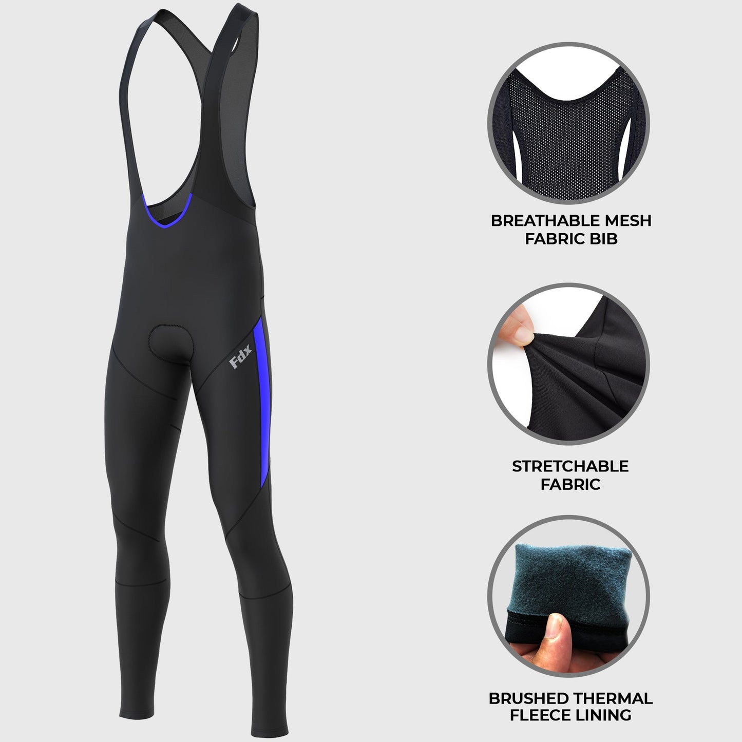 Fdx Arch Men's Blue Thermal Padded Cycling Cargo Bib Tights