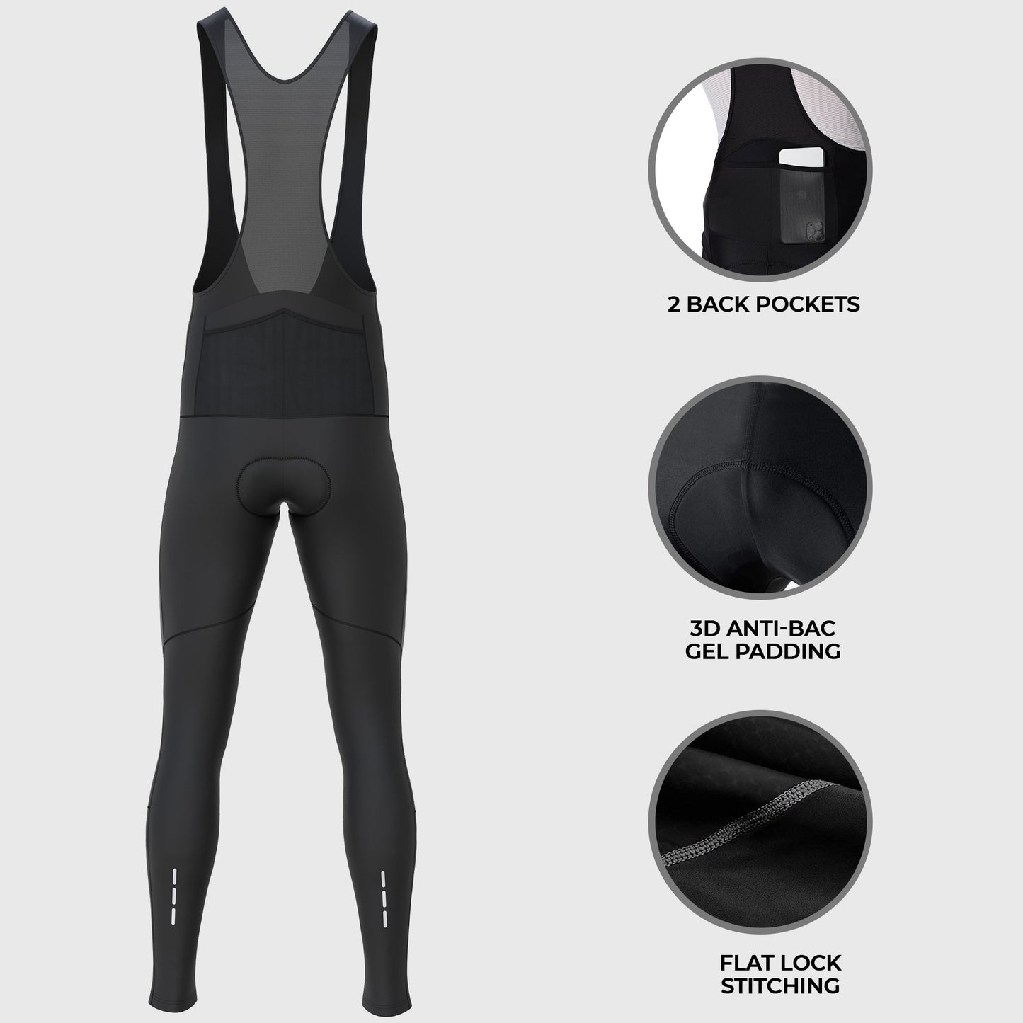 Fdx Arch Men's Black Thermal Padded Cycling Cargo Bib Tights