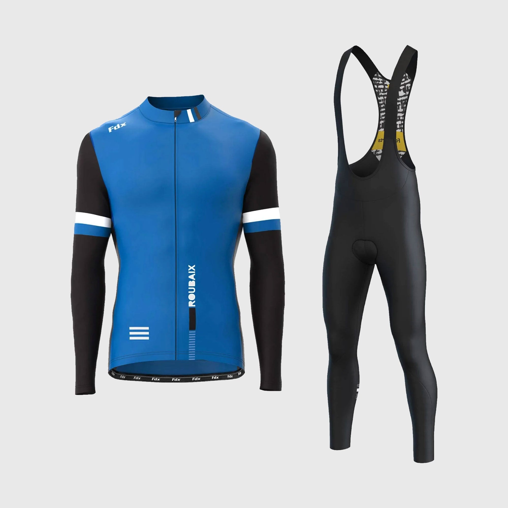 Fdx Men's Set Limited Edition Thermal Roubaix Long Sleeve Cycling Jersey & Bib Tights - Blue
