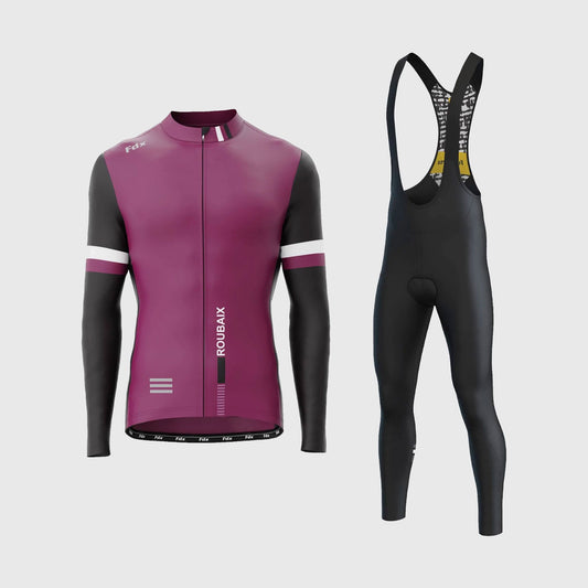 Fdx Men's Set Limited Edition Thermal Roubaix Long Sleeve Cycling Jersey & Bib Tights - Purple