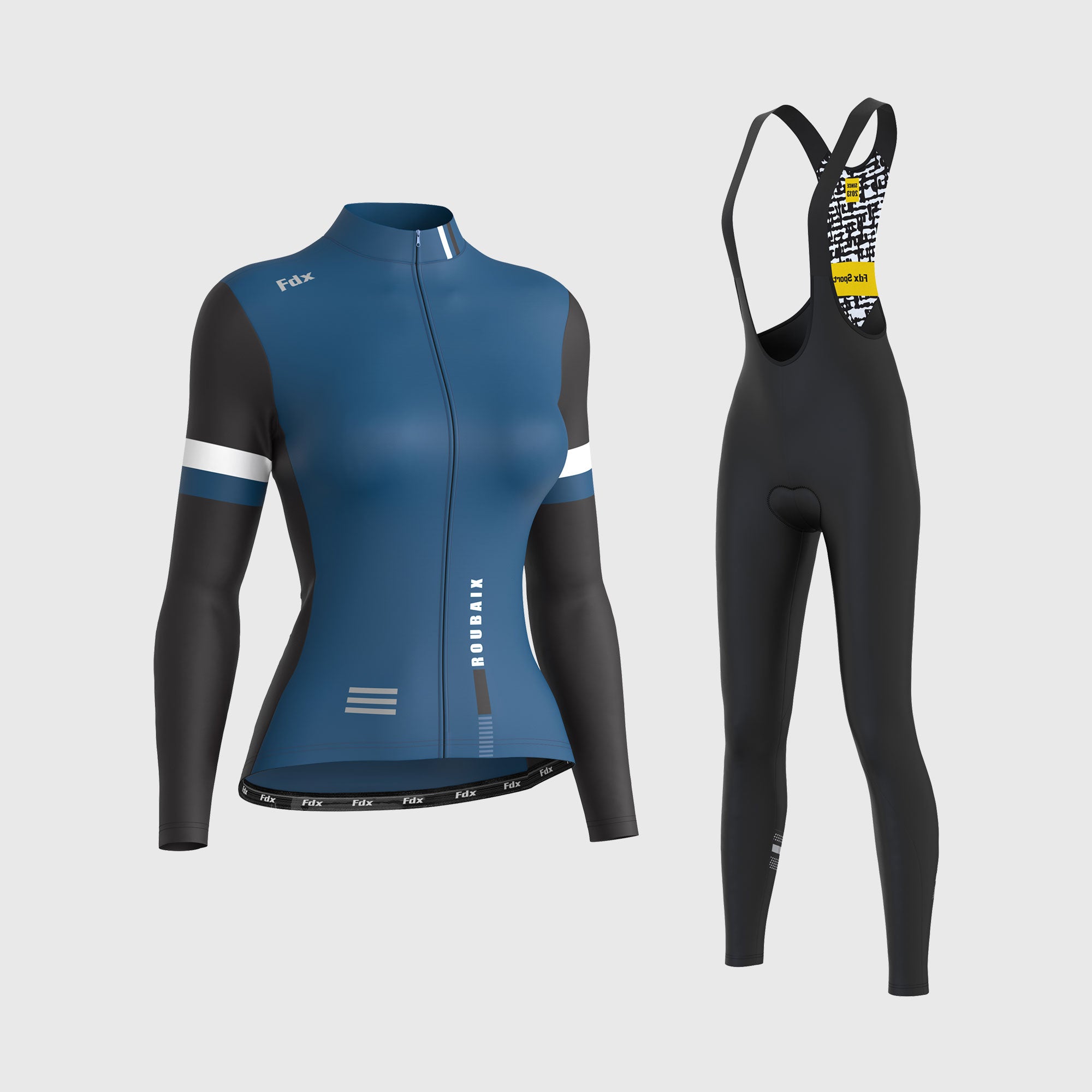 Fdx Women's Set Limited Edition Thermal Roubaix Long Sleeve Cycling Jersey & Bib Tights - Blue