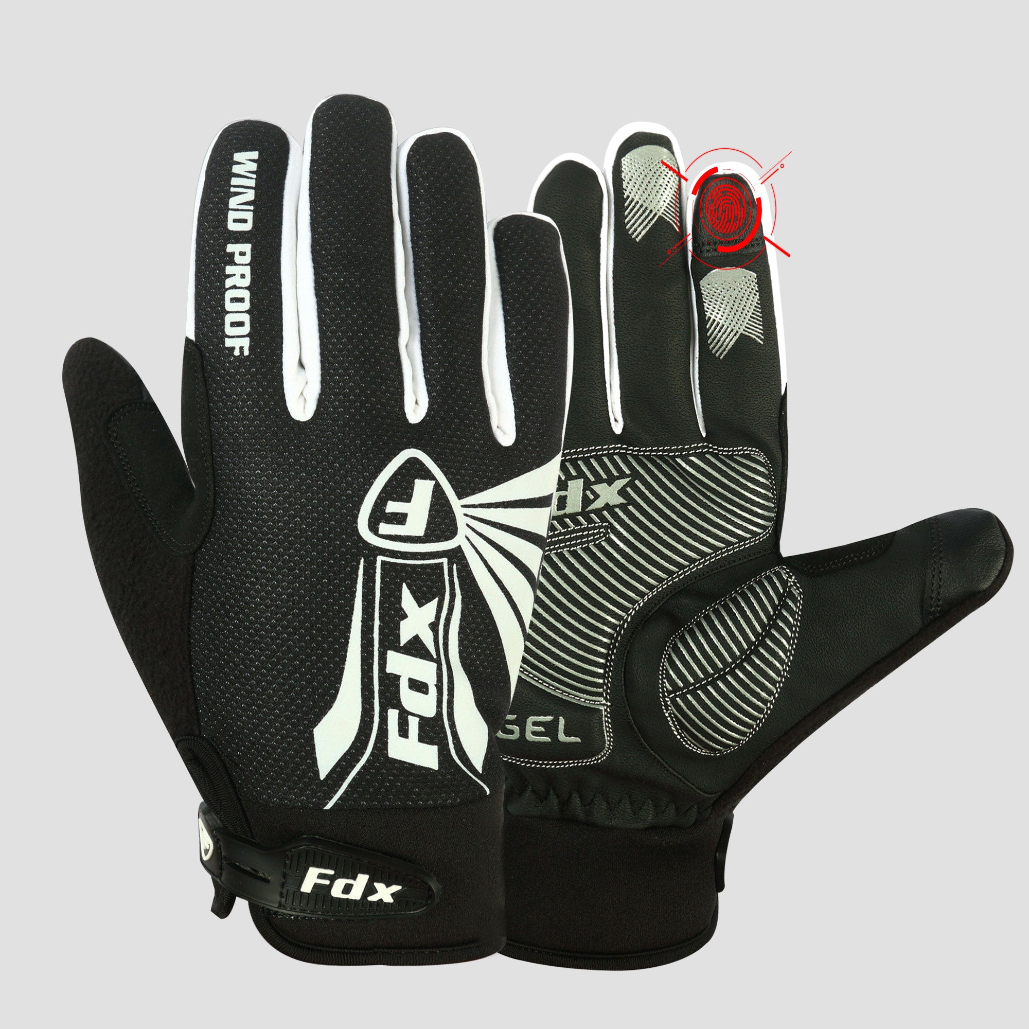 Fdx Zesto White Full Finger Winter Cycling Gloves