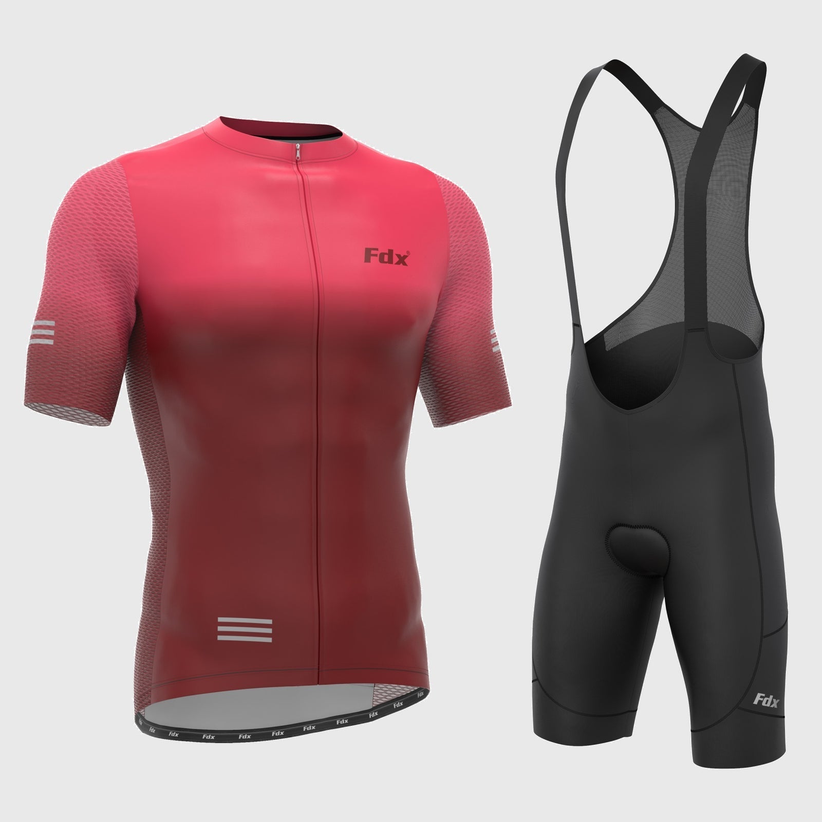 Fdx Men's Set Duo Pink / Maroon Short Sleeve Summer Cycling Jersey & Cargo Bib Shorts