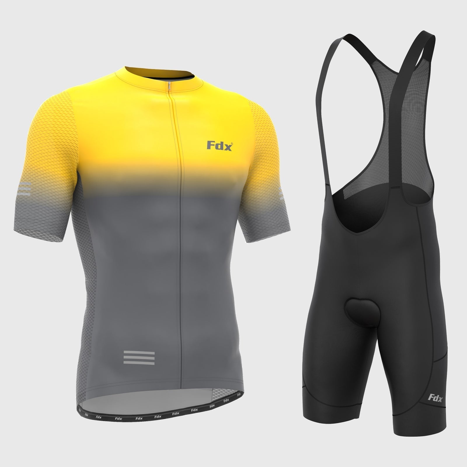 Fdx Men's Set Duo Yellow / Grey Short Sleeve Summer Cycling Jersey & Cargo Bib Shorts
