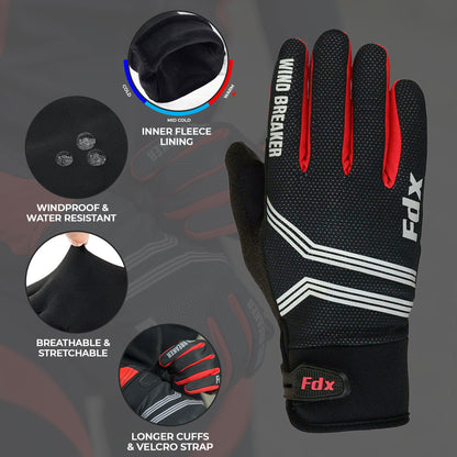 Fdx Dryrest Red Full Finger Gel Padded Winter Cycling Gloves