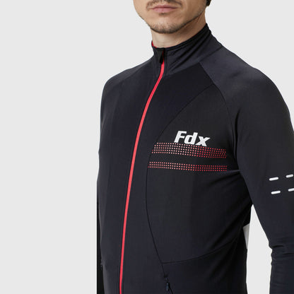 Fdx Red Long Sleeve Men Thermal Cycling Jersey  Moist-Wicking Lightweight Front & Back Pockets Water Resistance Hi-Viz Reflectors - Arch US