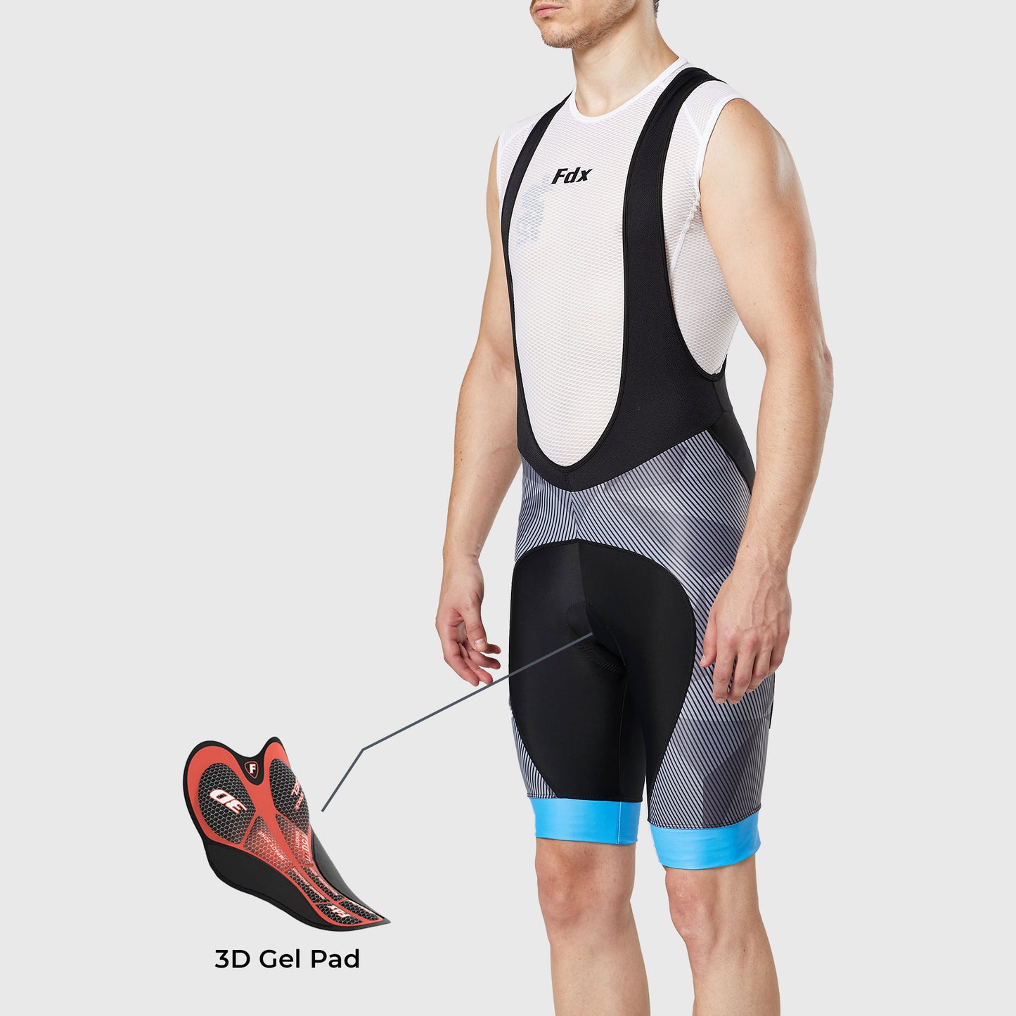 Fdx Splinter Blue Men's Padded Summer Cycling Bib Shorts