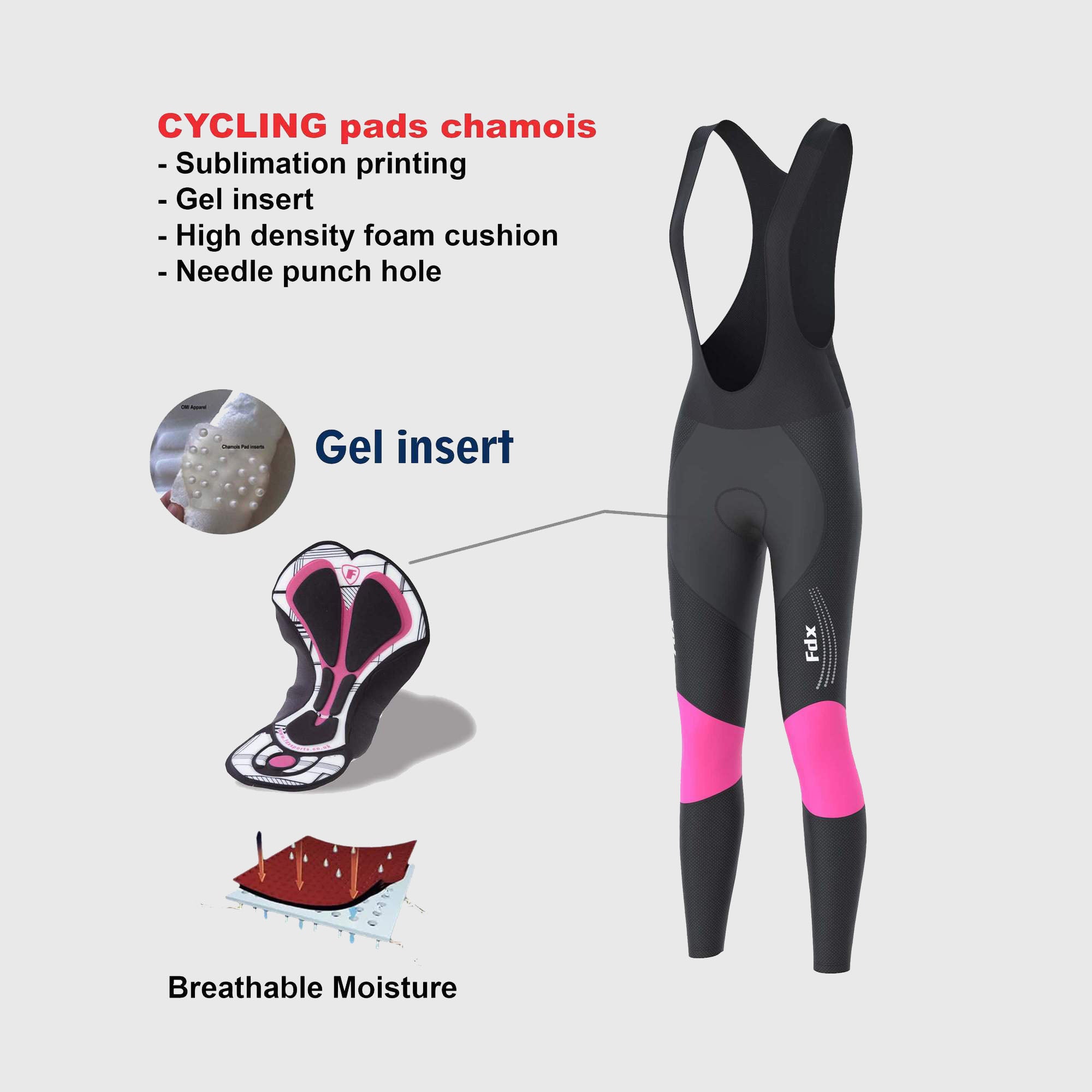 Fdx Thermodream Pink Women's Padded Winter Cycling Bib Tights