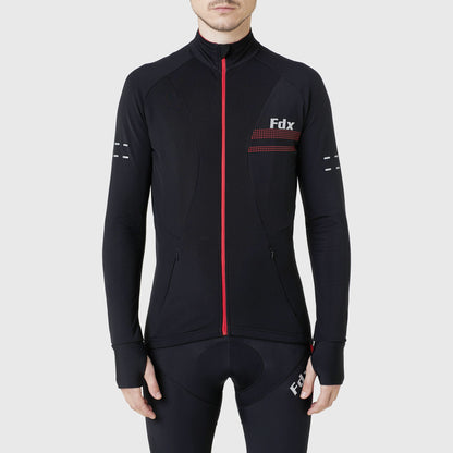 Fdx Men Red Long Sleeve Winter Cycling Jersey Windproof Full Zip lightweight Reflected Dots & Strips Front & Back Pockets - Arch US