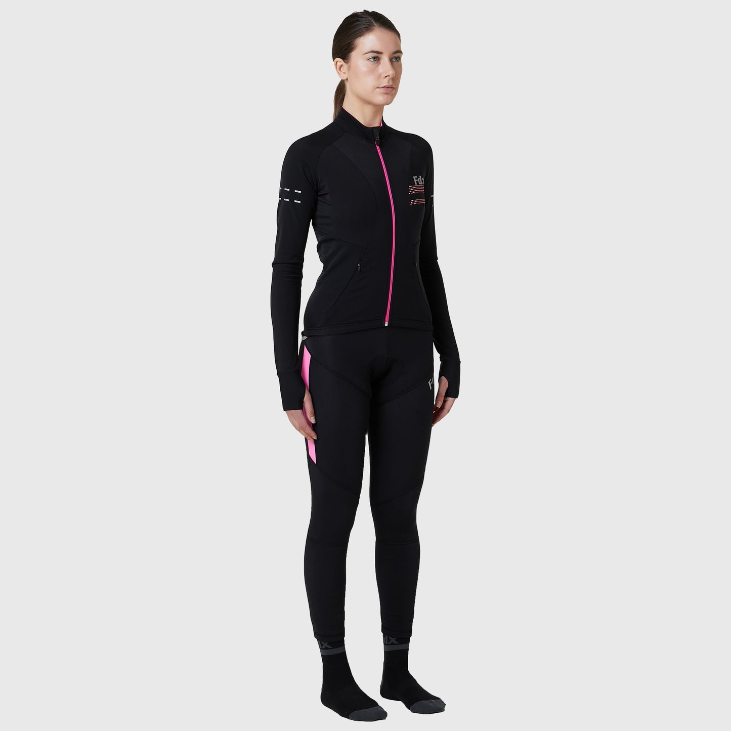 Fdx Women's Set Arch Thermal Roubaix Long Sleeve Cycling Jersey & Cargo Bib Tights - Pink