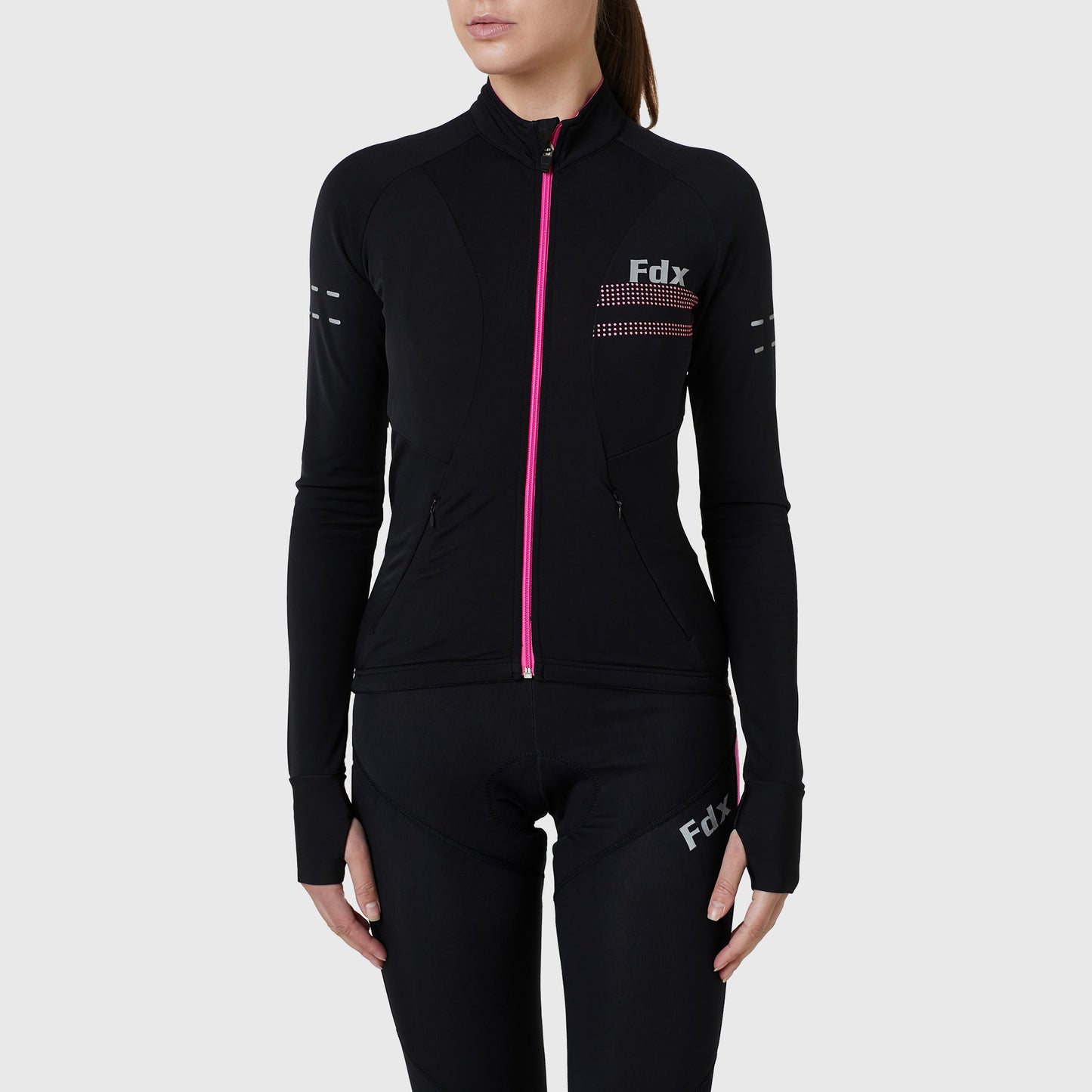 Fdx Women's Set Arch Thermal Roubaix Long Sleeve Cycling Jersey & Cargo Bib Tights - Pink