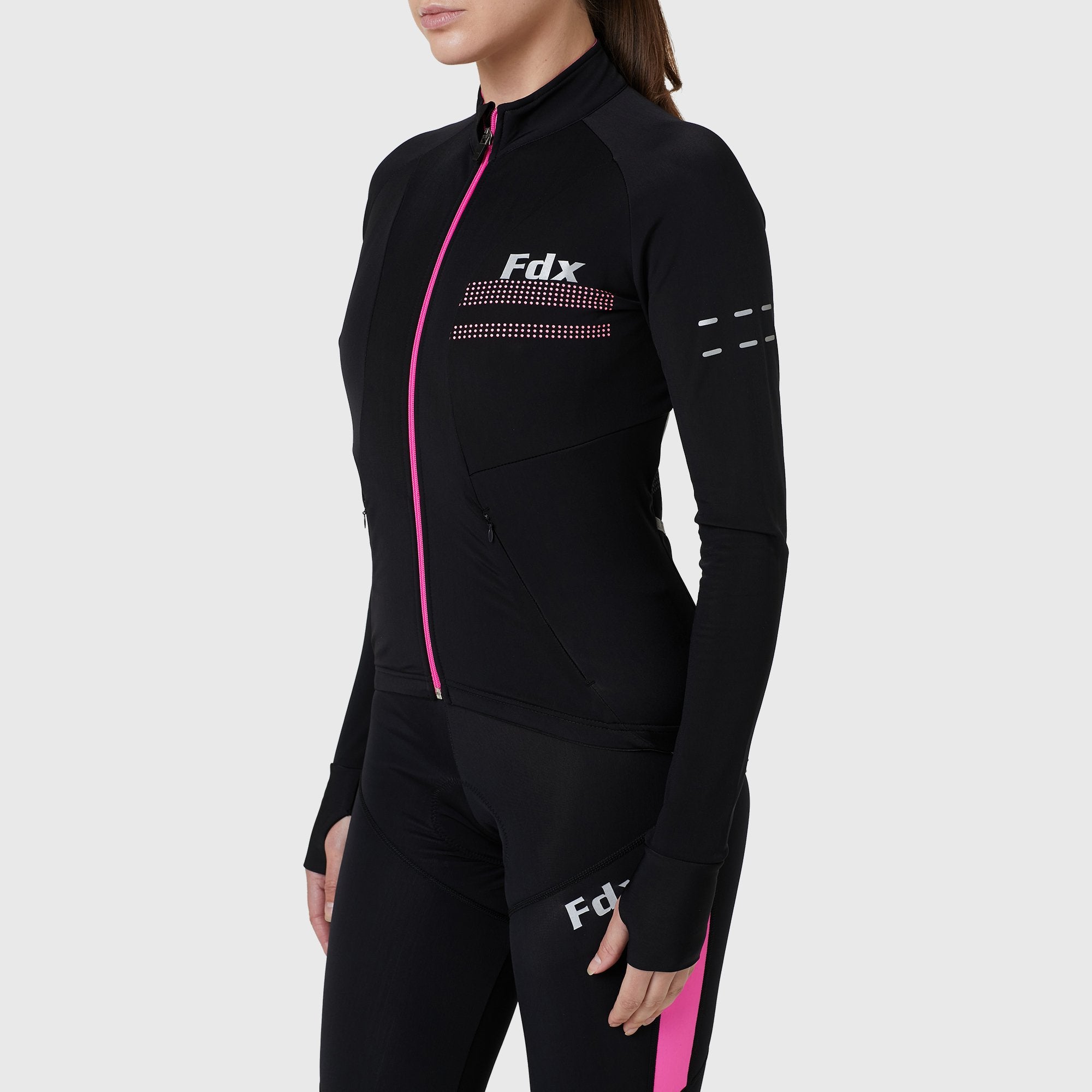 Fdx Women's Arch Pink Set Winter Cycling Jersey & Bib Tights