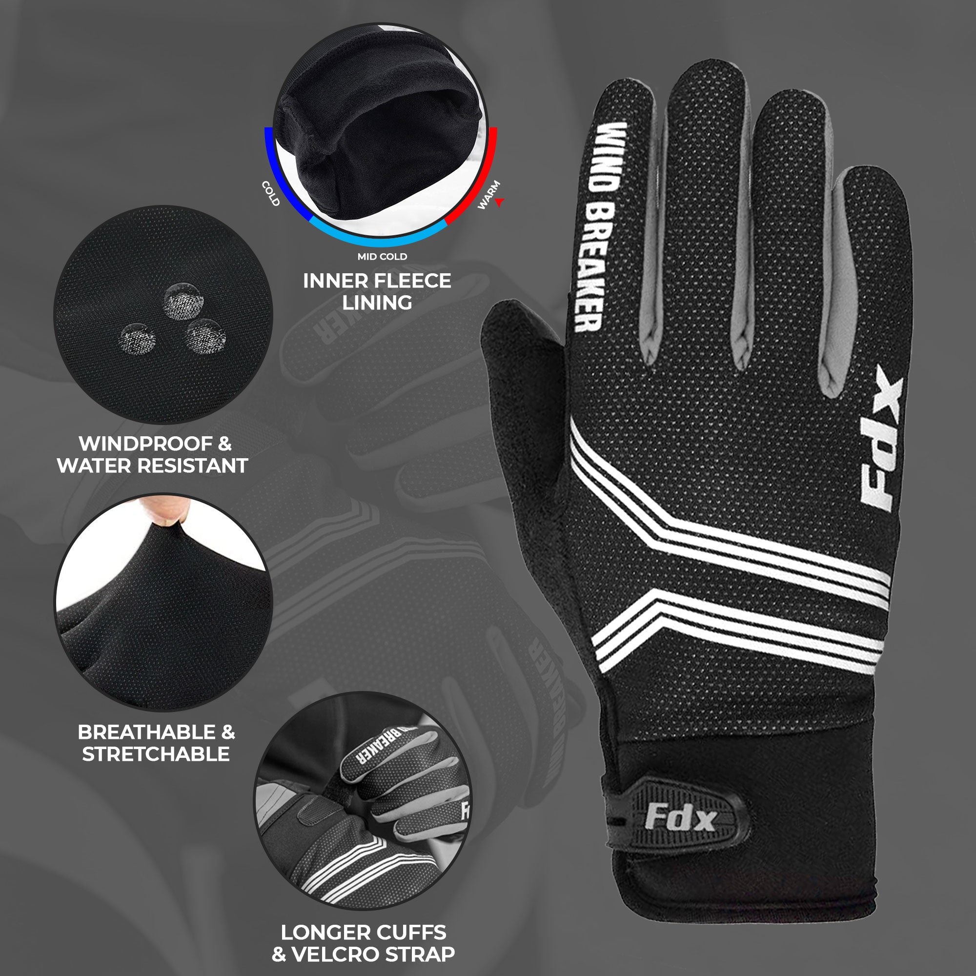 Fdx Dryrest White Full Finger Gel Padded Winter Cycling Gloves