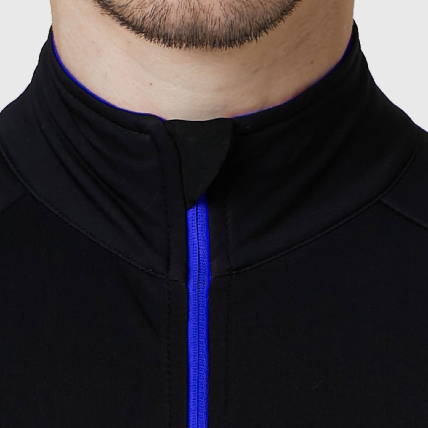 Fdx Men Blue Long Sleeve Cycling Jersey Winter Long Lock Zipper Round Collar Reflecting Strips & Pockets Arch US