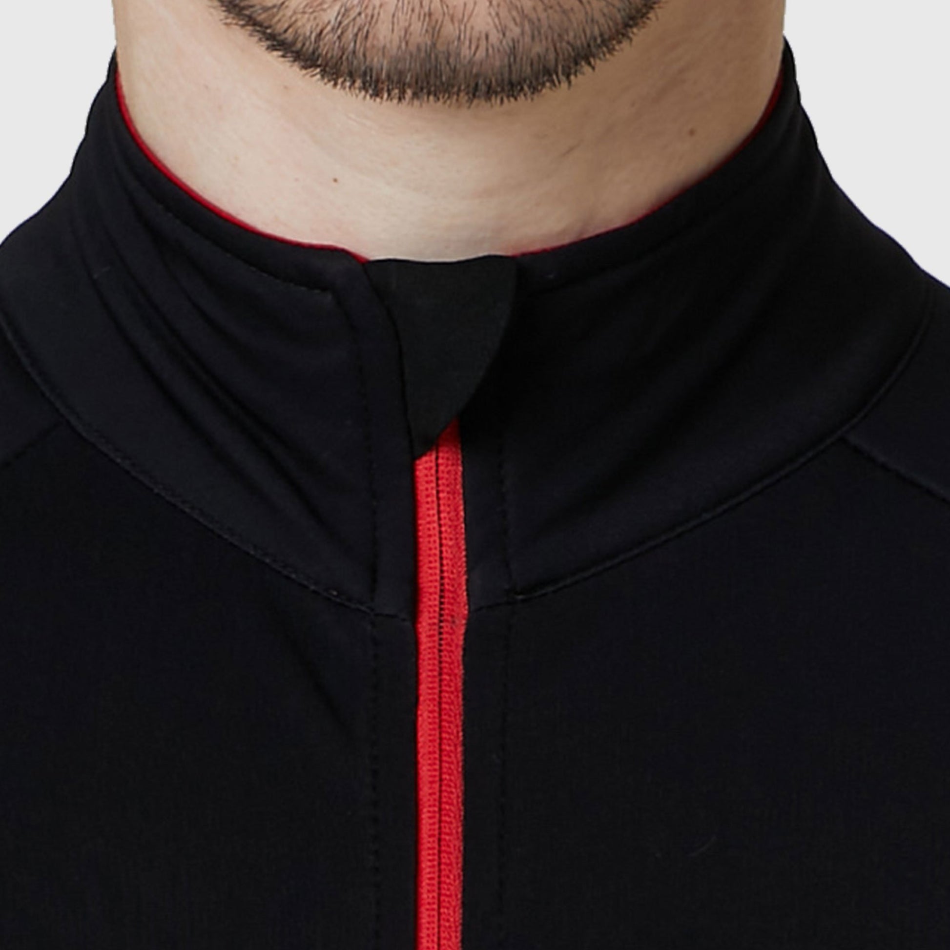 Fdx Men Red Long Sleeve Cycling Jersey Winter Long Lock Zipper Round Collar Reflecting Strips & Pockets Arch US