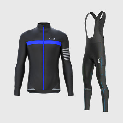 Fdx Men's Set All Day Thermal Roubaix Long Sleeve Cycling Jersey & Cargo Bib Tights - Blue