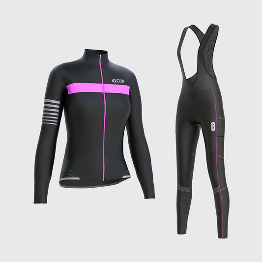 Fdx Women's Set All Day Thermal Roubaix Long Sleeve Cycling Jersey & Cargo Bib Tights - Pink