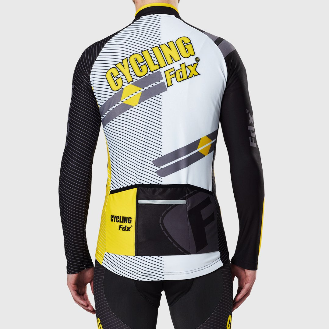 Fdx Thermal Yellow Long Sleeve Men Cycling Jersey Highly Breathable Quick Dry Back Bonded Pockets Fully Reflected Strips Hi-Viz Reflector - Core US