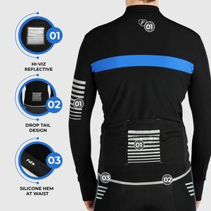 Fdx Thermal Long Sleeve Black Winter Men Cycling Jersey Drop Tail Silicone Waste Lightweight Hi-viz Reflecting Strips Arms & front Pockets - All Day US