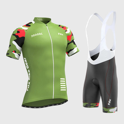 Fdx Men's Set Camouflage Green Short Sleeve Jersey & Bib Shorts