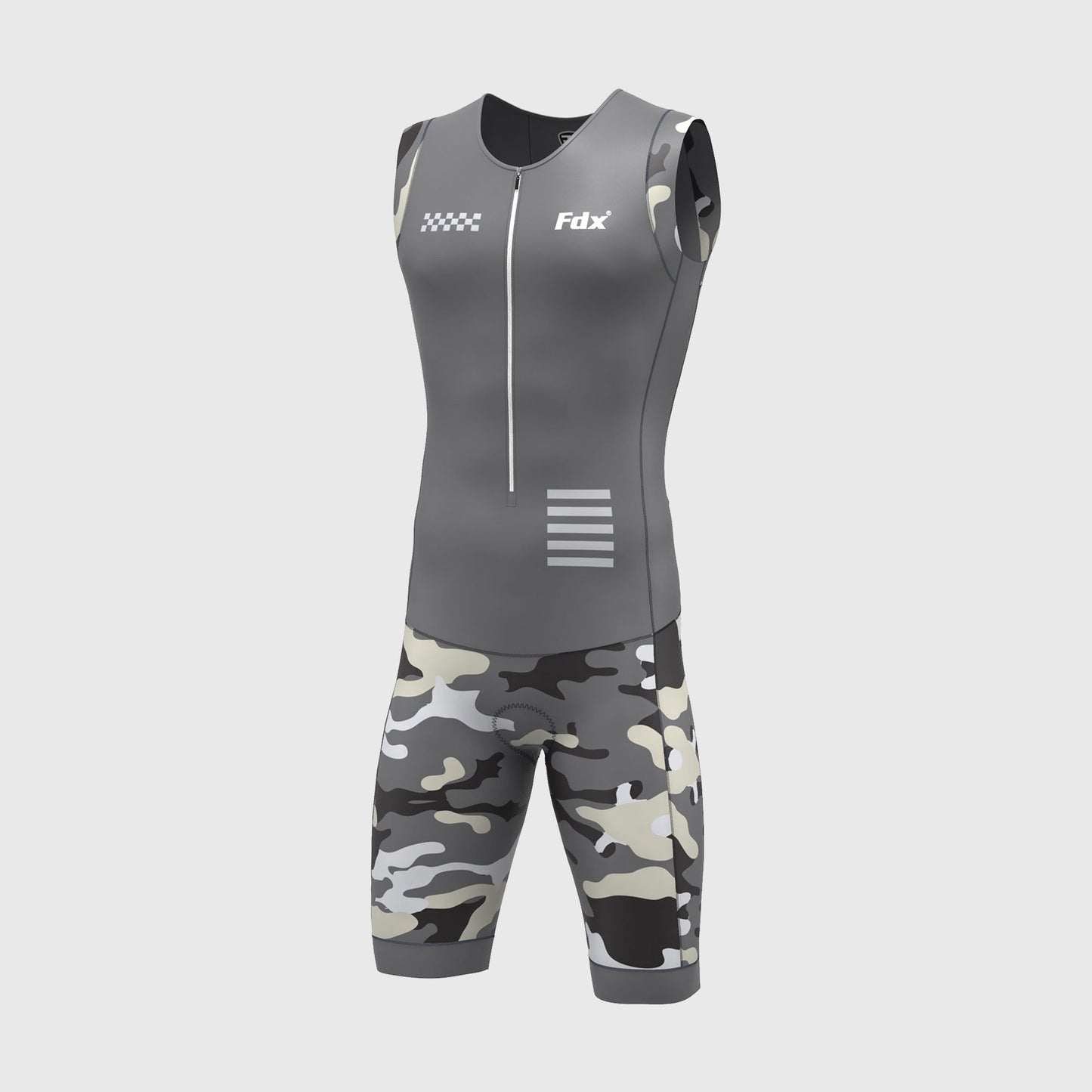 Fdx Camouflage Grey Men's Padded Triathlon Suit