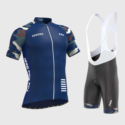 Fdx Men's Set Camouflage Blue Short Sleeve Jersey & Bib Shorts