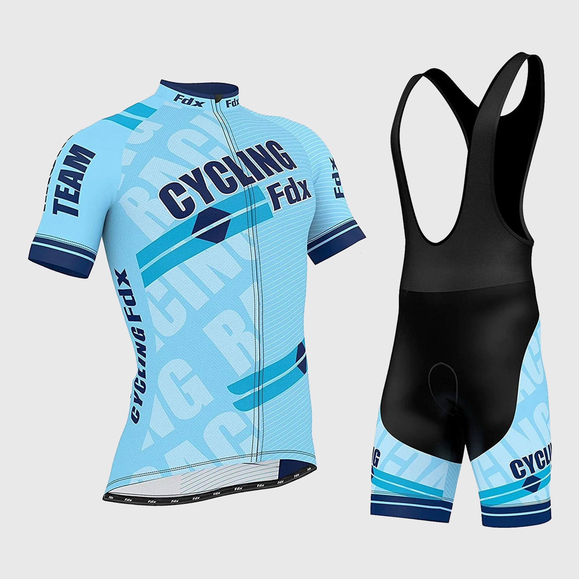Fdx Men's Set Core Blue Short Sleeve Summer Cycling Jersey & Bib Shorts