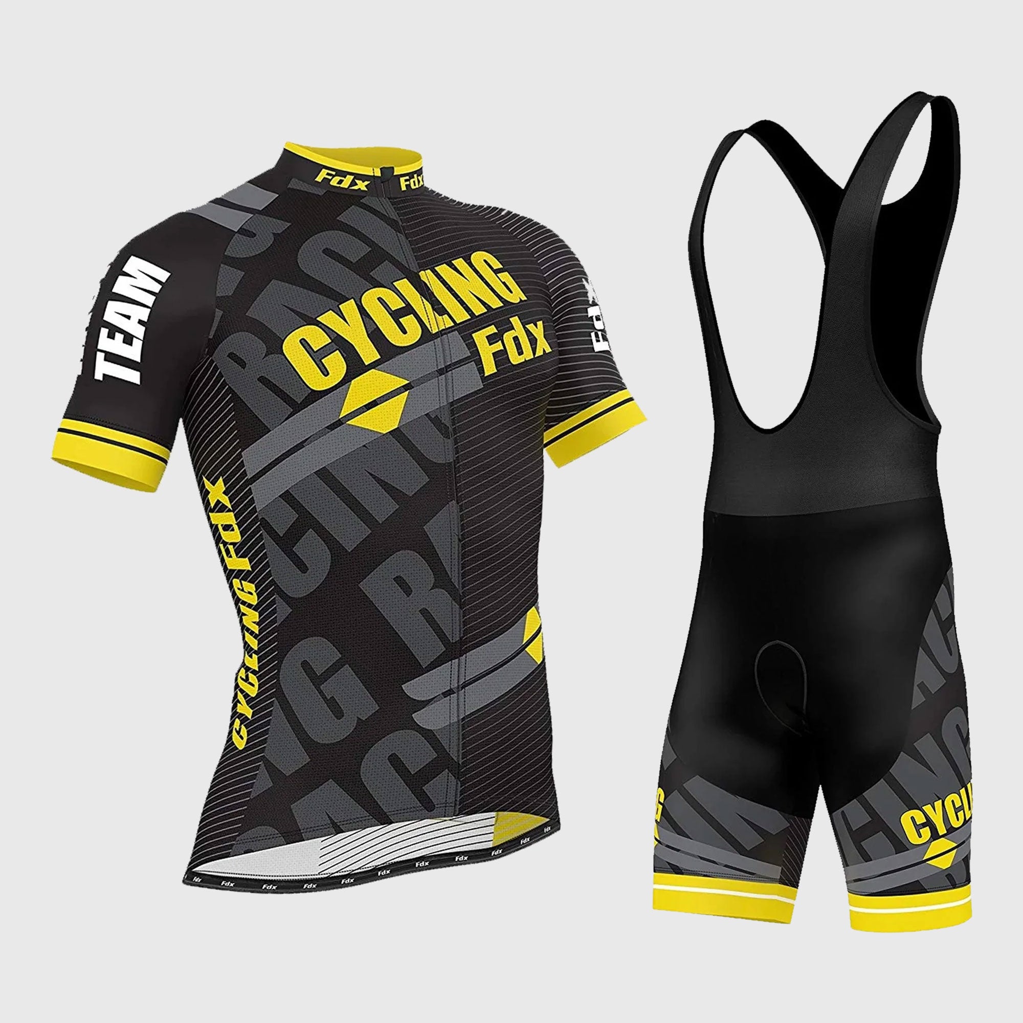 Fdx Men's Set Core Yellow Short Sleeve Summer Cycling Jersey & Bib Shorts