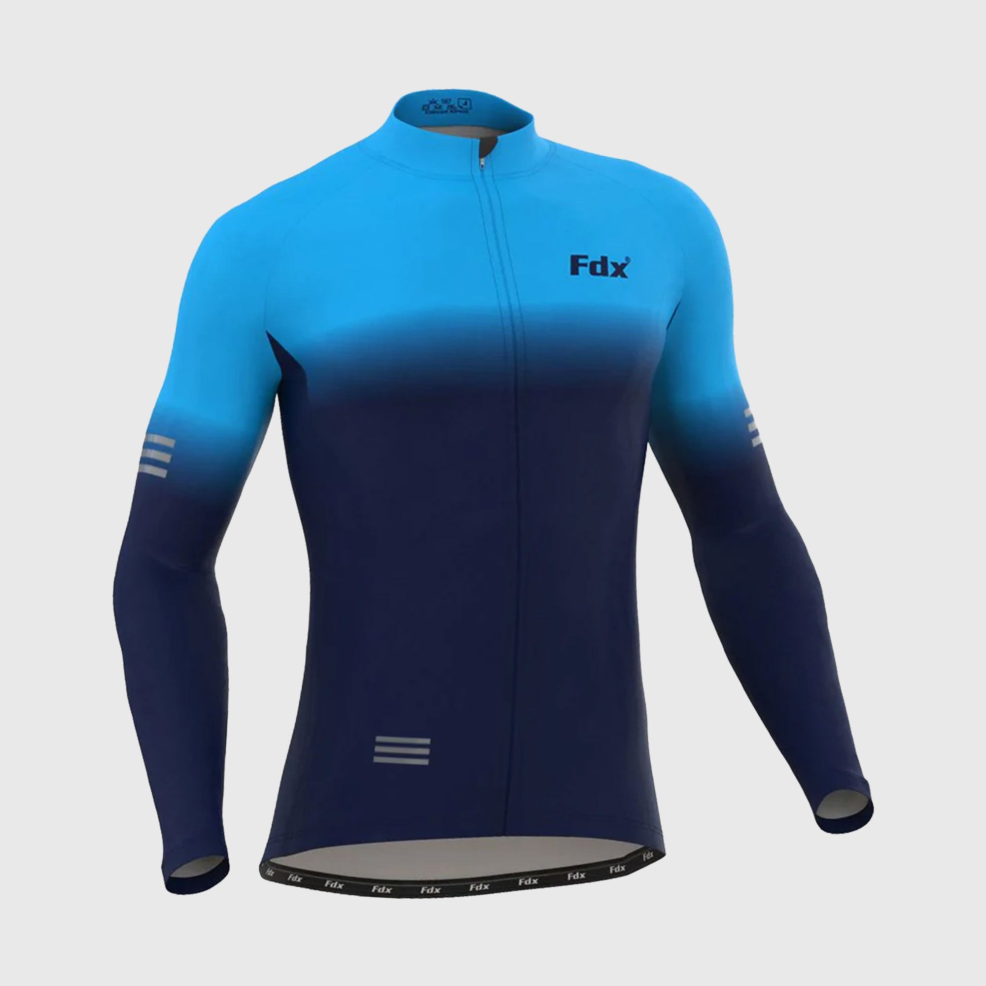 Fdx Duo Men's Blue Thermal Roubaix Long Sleeve Cycling Jersey