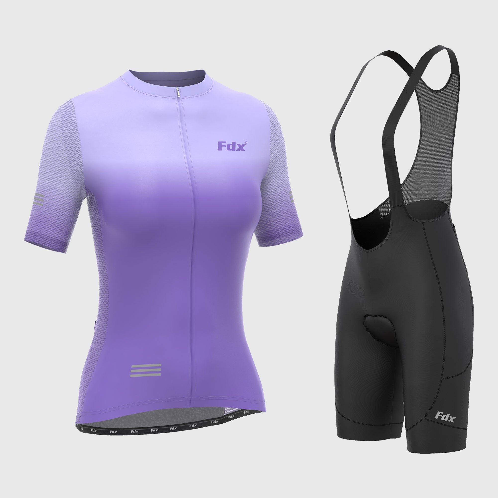 Fdx Women's Set Duo Purple Short Sleeve Cycling Jersey & Cargo Bib Shorts