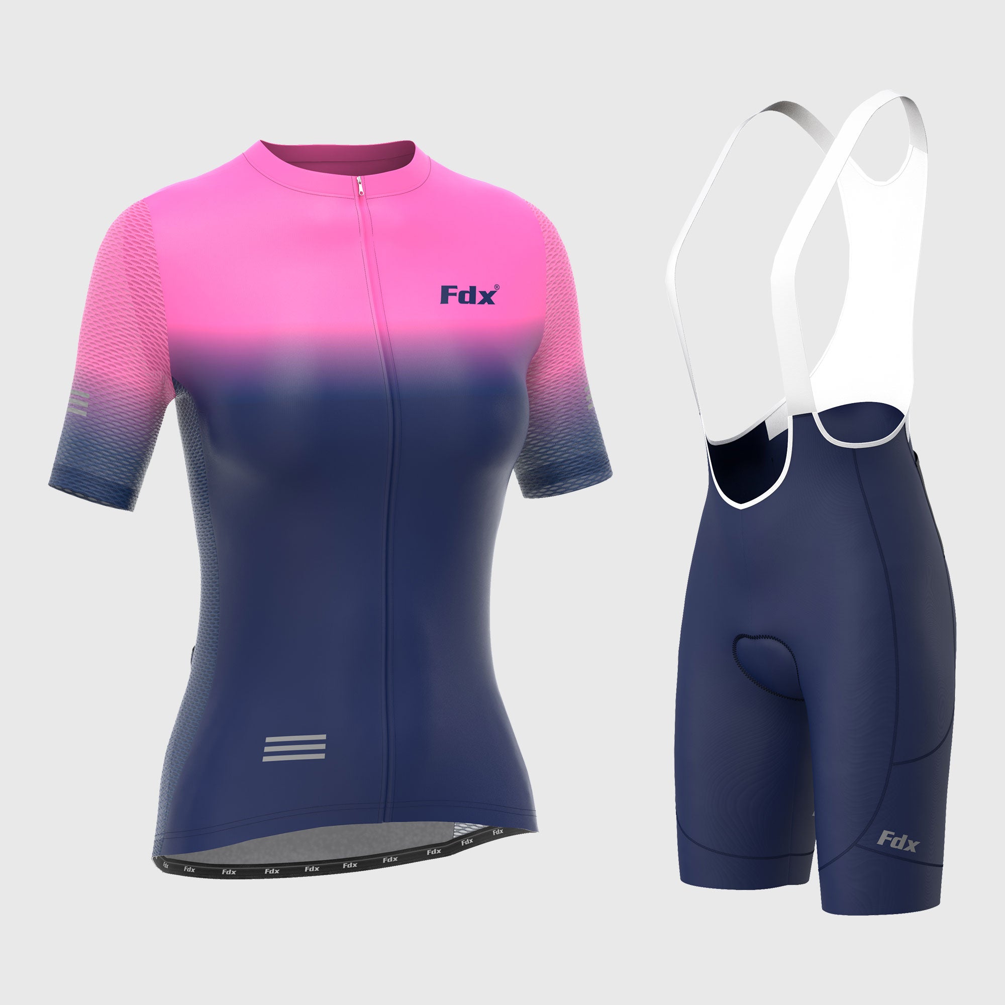 Fdx Women's Set Duo Pink / Blue Short Sleeve Cycling Jersey & Cargo Bib Shorts