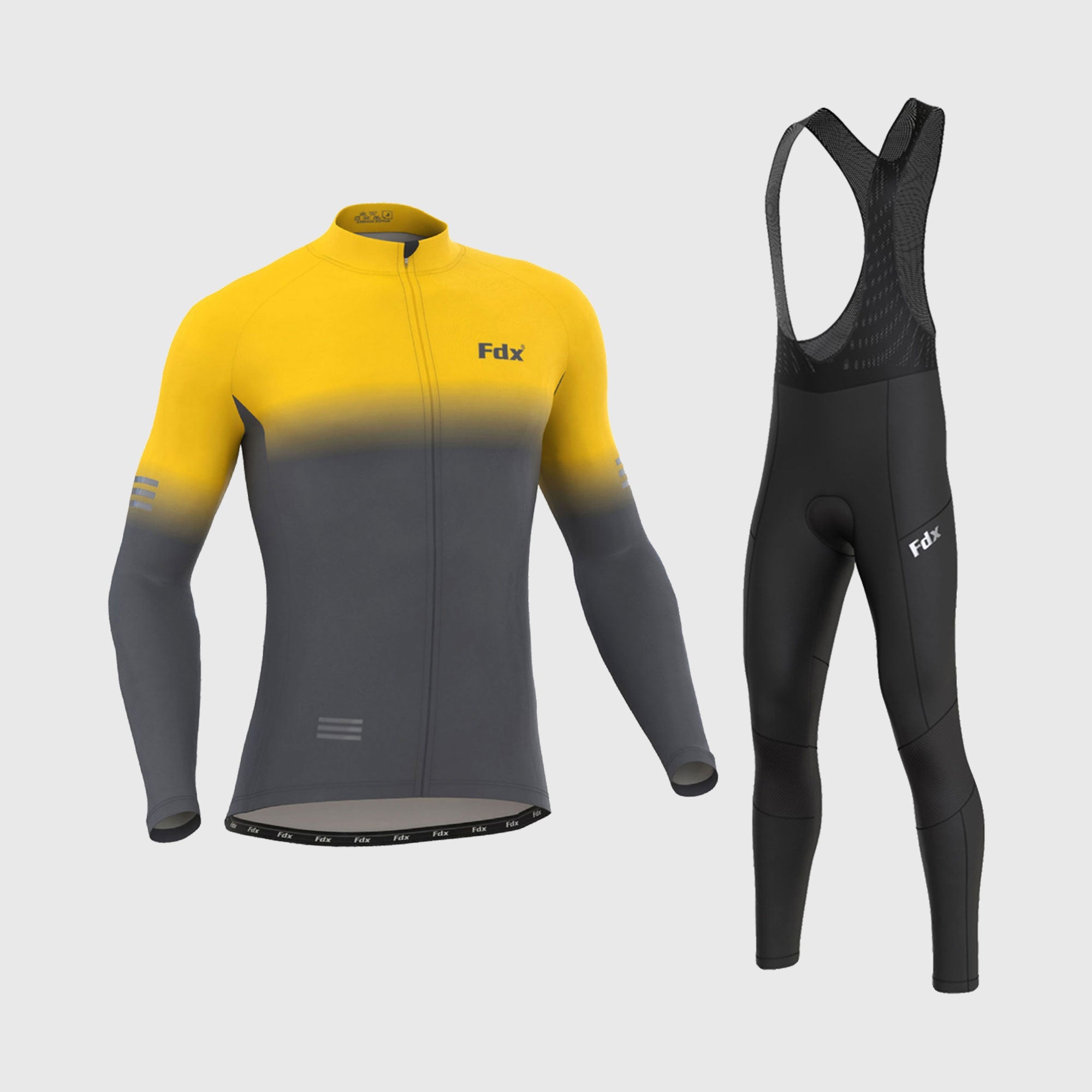 Fdx Men's Set Duo Thermal Roubaix Long Sleeve Cycling Jersey & Bib Tights - Yellow / Grey