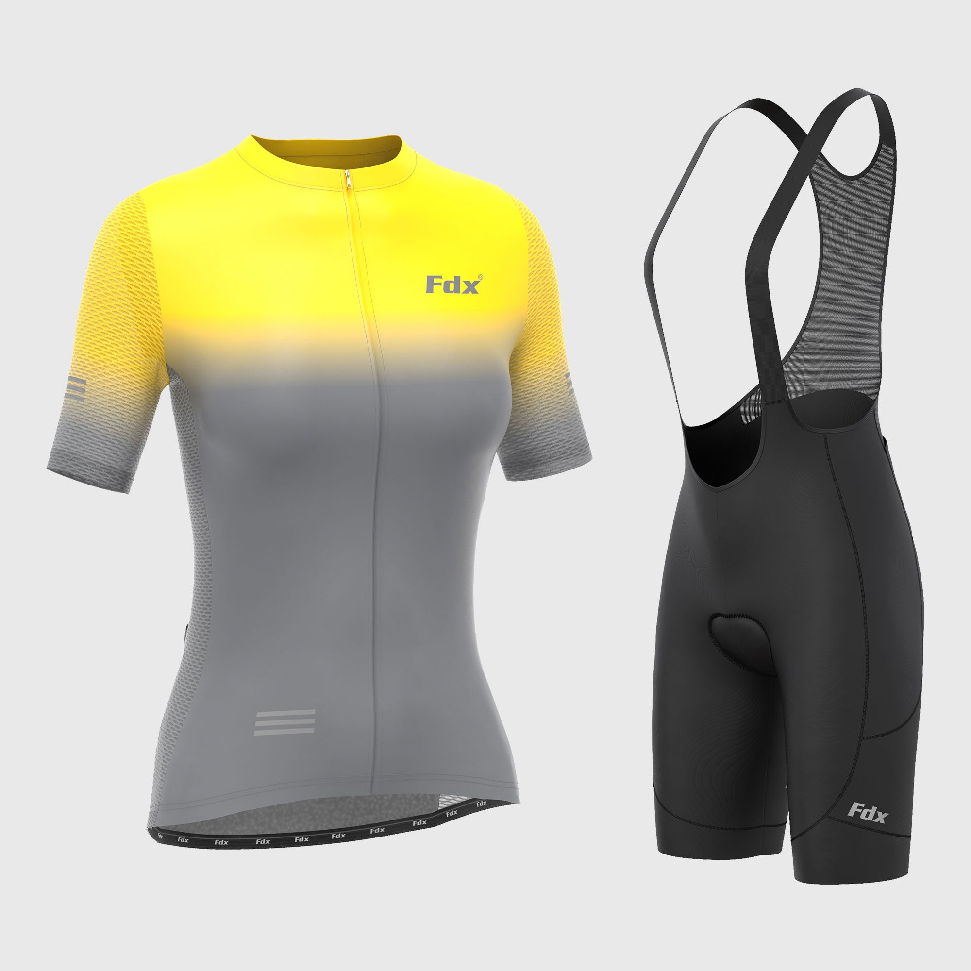 Fdx Women's Set Duo Yellow / Grey Short Sleeve Cycling Jersey & Cargo Bib Shorts