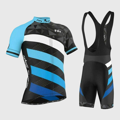 Fdx Men's Set Equin Blue Short Sleeve Summer Cycling Jersey & Bib Shorts