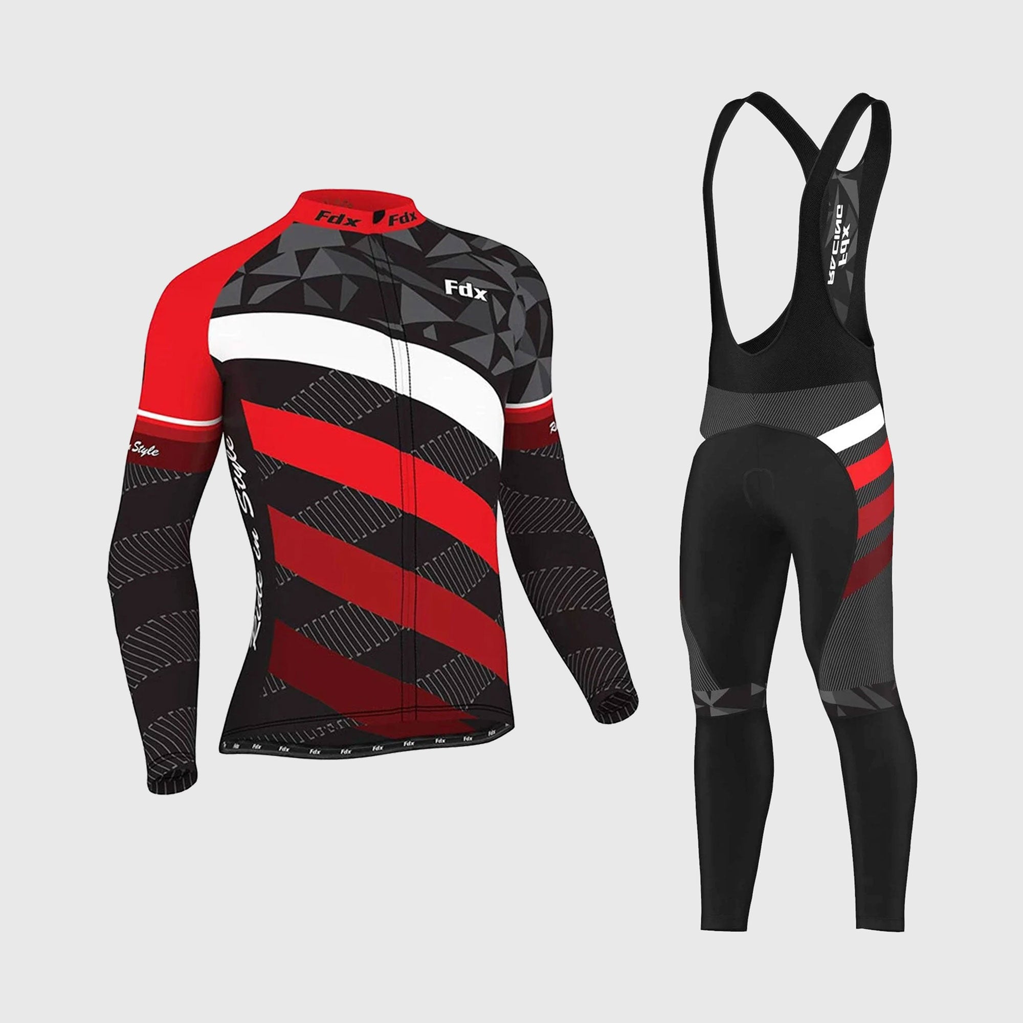 Fdx Men's Set Equin Thermal Roubaix Long Sleeve Cycling Jersey & Bib Tights - Red
