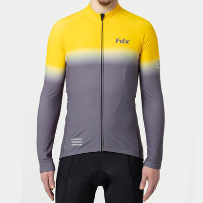 Fdx Men's Set Duo Thermal Roubaix Long Sleeve Cycling Jersey & Bib Tights - Yellow / Grey