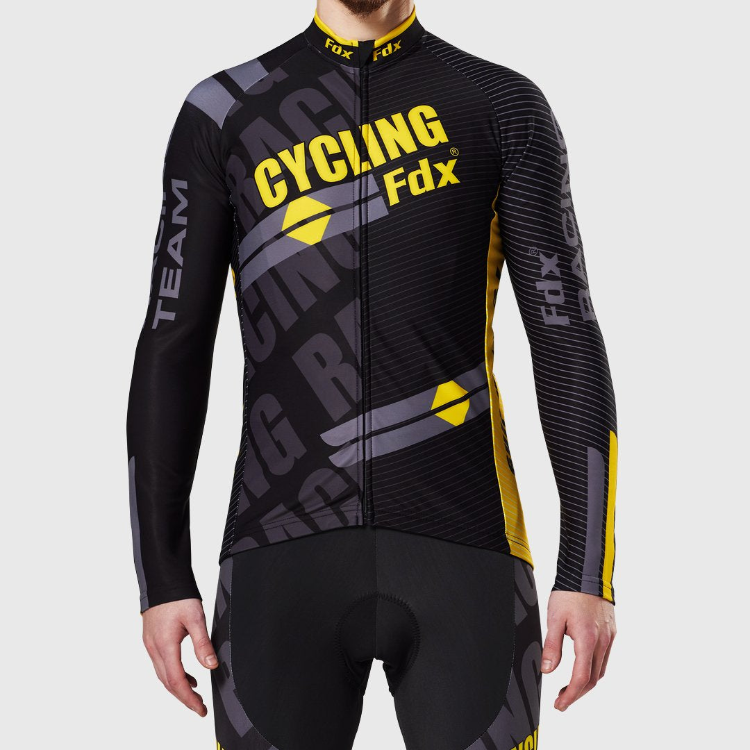 Fdx Men Yellow Long Sleeve Cycling Jersey Quick Dry Breathable Full Zipper Lightweight Windproof Water Resistance Hi-Viz Reflector & Pockets - Core US