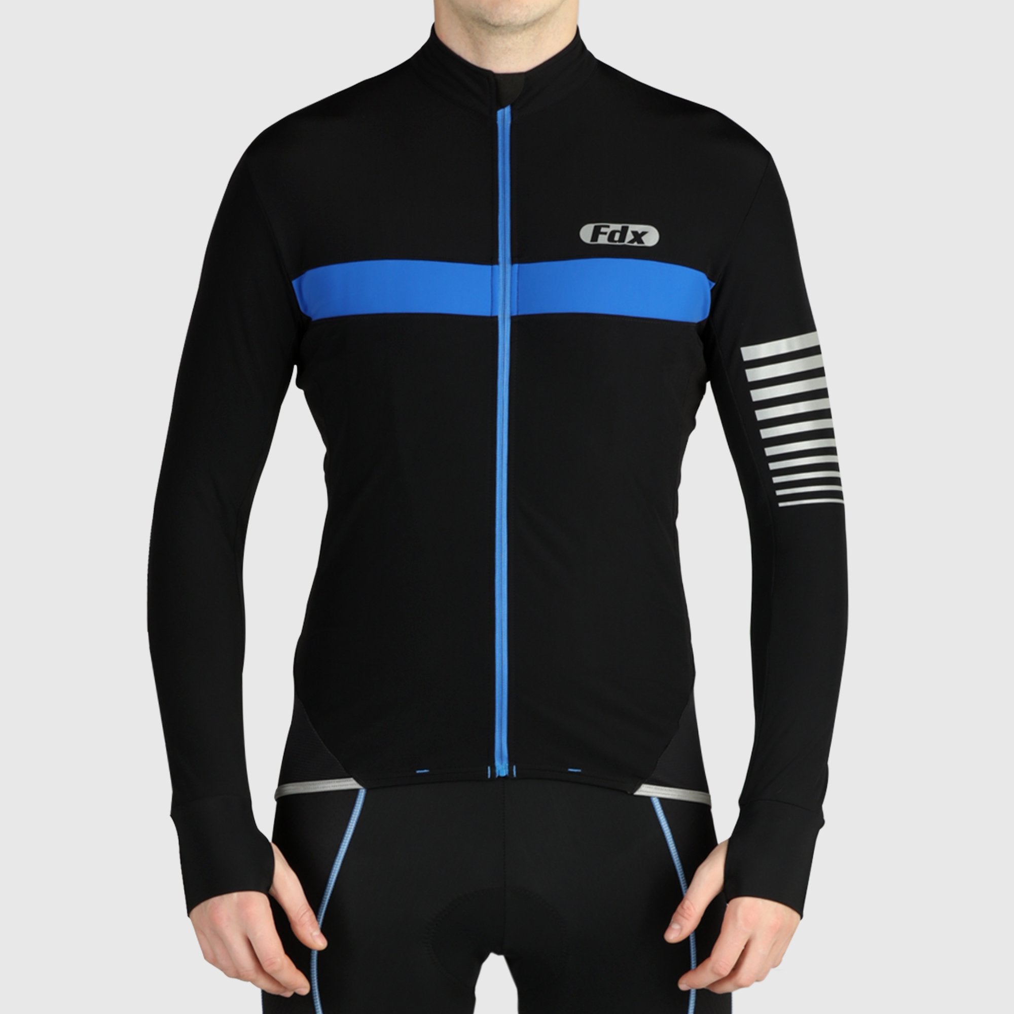 Fdx All Day Men's Blue Thermal Roubaix Long Sleeve Cycling Jersey