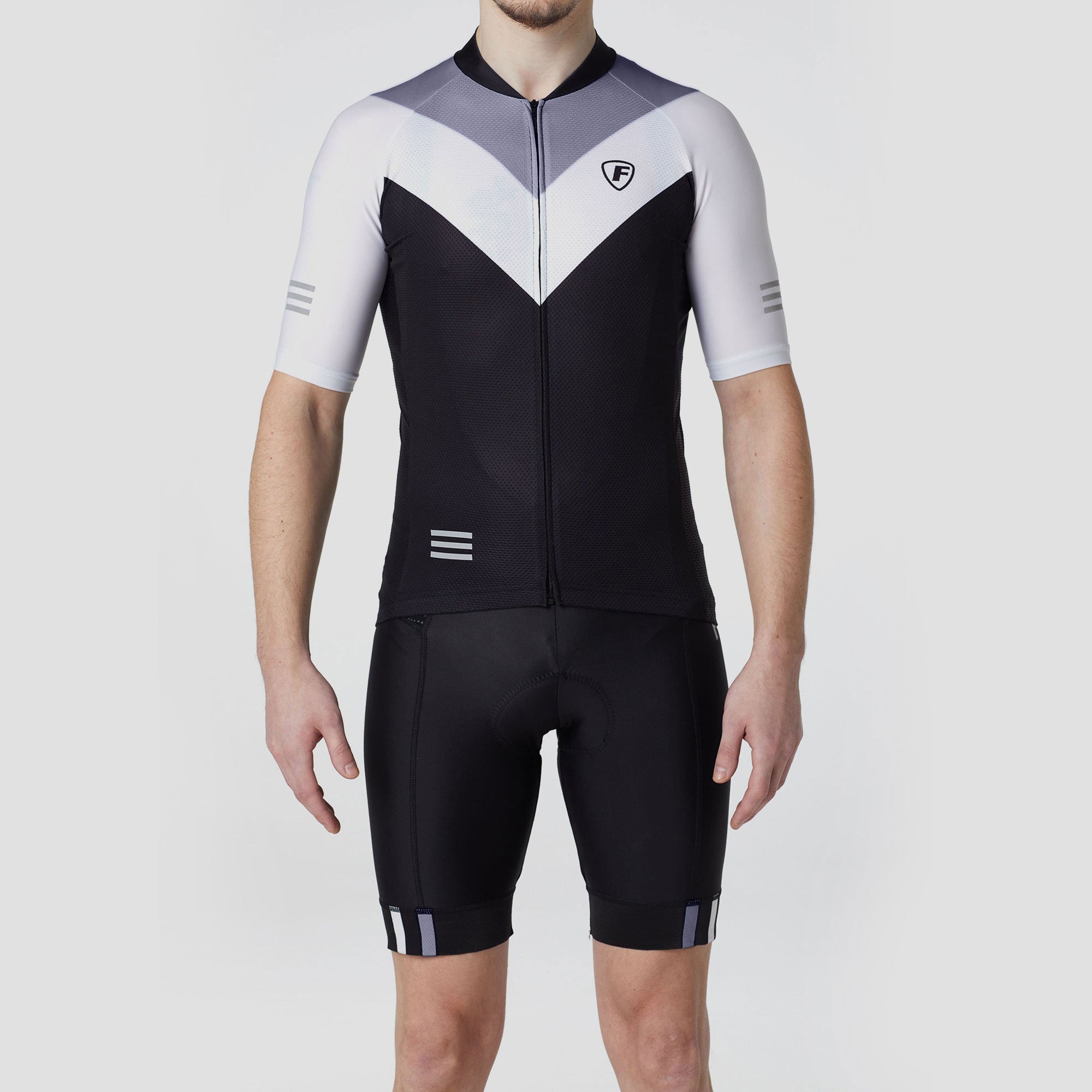 Fdx Men's Set Velos Grey Short Sleeve Summer Cycling Jersey & Cargo Bib Shorts