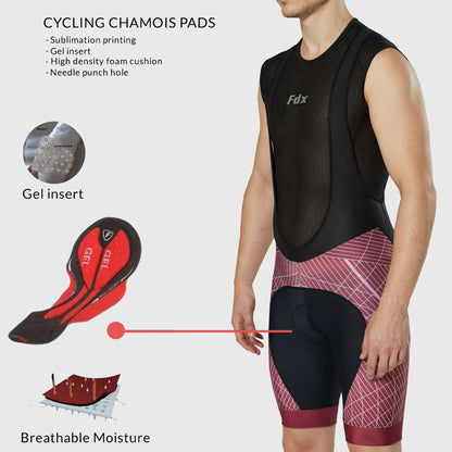 Fdx Classic II Red Men's Padded Summer Cycling Bib Shorts