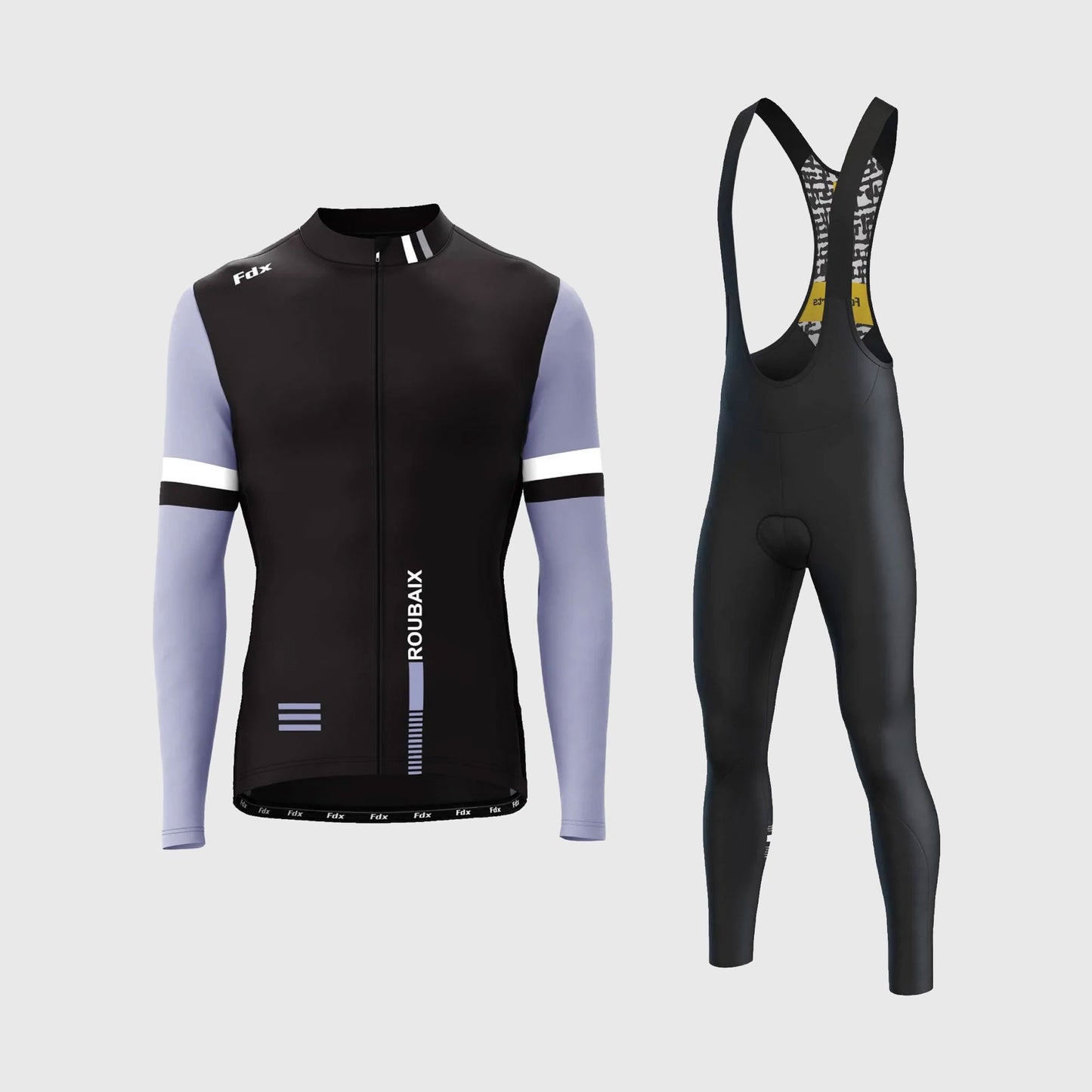 Fdx Men's Set Limited Edition Thermal Roubaix Long Sleeve Cycling Jersey & Bib Tights - Black