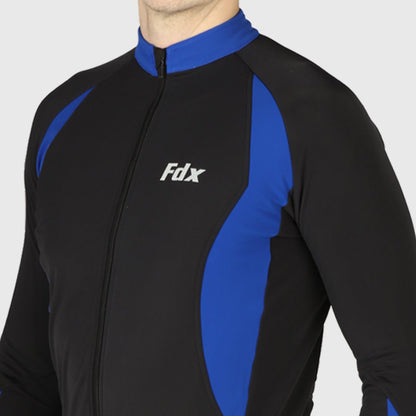 Fdx Men Full Sleeve Blue Cycling Thermal Jersey Quick Dry Lightweight Full Length Moist-Vicking Full Zip Water Resistance Reflecting Strips & Pockets - Viper US