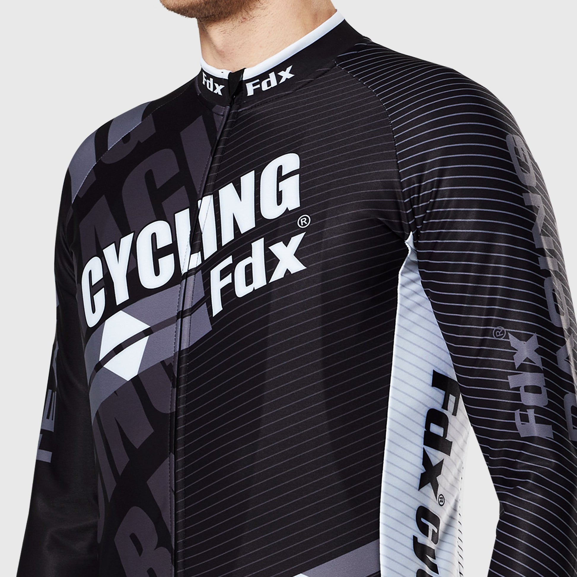 Fdx White Men Full Sleeve Winter Cycling Jersey Quick Dry Moist-Wicking Windproof  Hi-Viz Reflecting Strips Zip Guard & Pockets - Core US