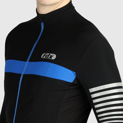 Fdx Thermal Long Sleeve Black Winter Men Cycling Jersey Zipper Guard Thumb Loop Wind Breaking Collar Lightweight Hi-viz Reflecting Strips Arms & front Pockets - All Day US